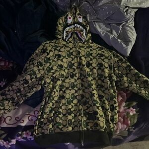 Bape Green and Black Bomber Jacket with Camouflage Pattern